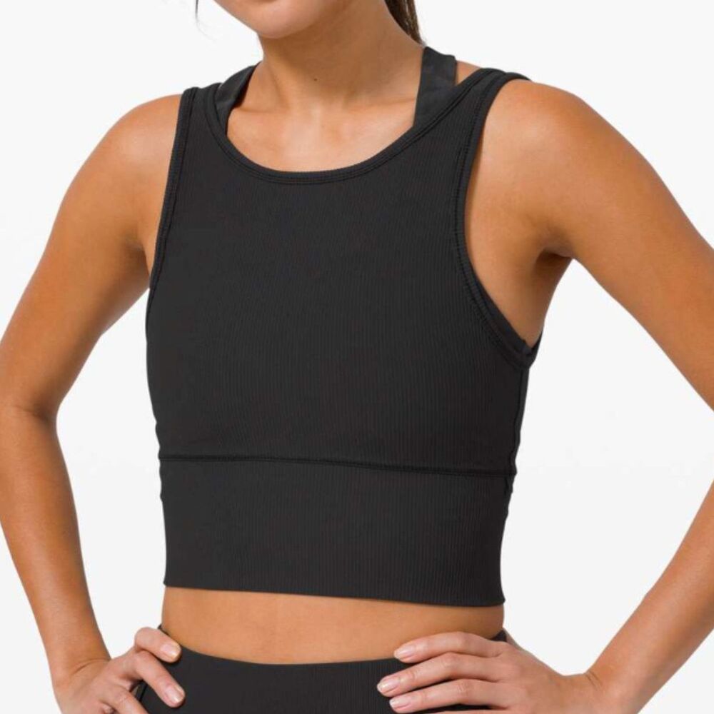 Women Lululemon Power Pivot Tank *Rib Cropped Black Activewear Yoga Athleisure